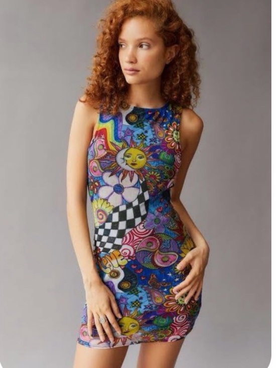 Urban Outfitters Dresses & Skirts - Urban Outfitters Hippie Graphic Multicolor Mesh Mini Tank Dress Size M Rare